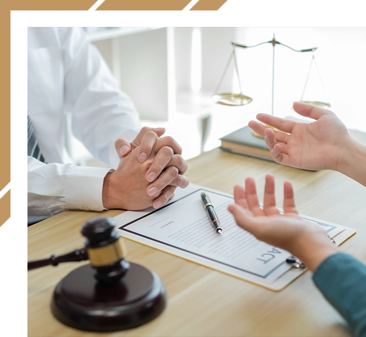 A male client explaining some confusing detail of the contract to the prosecutor