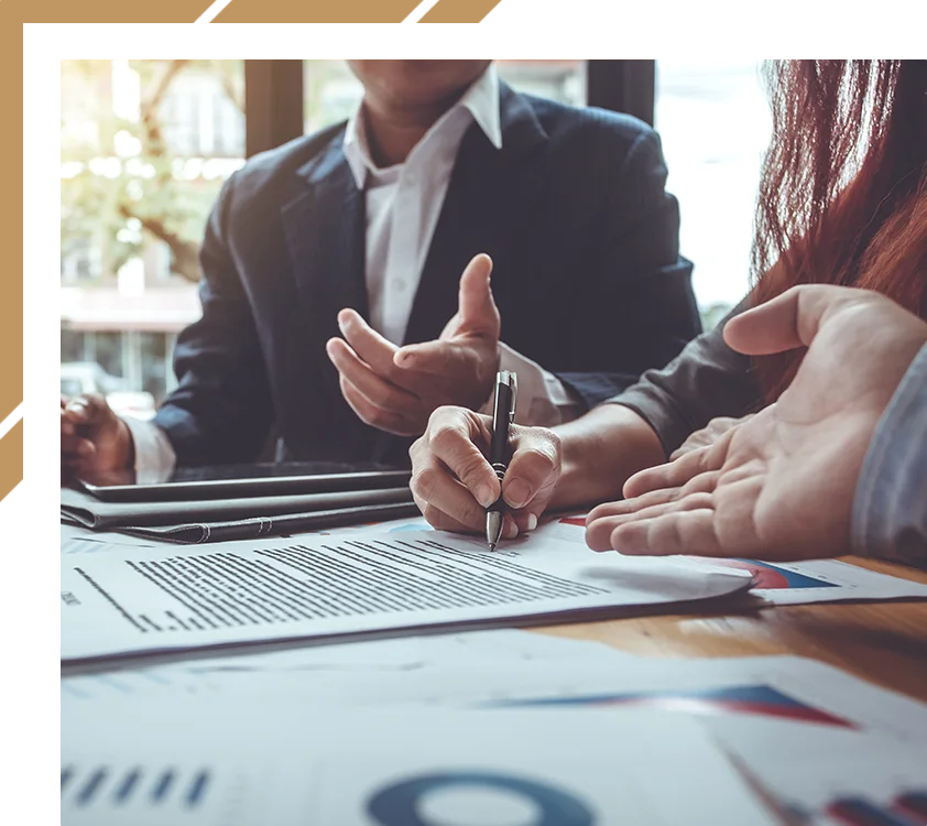 lawyer talking to client with signature